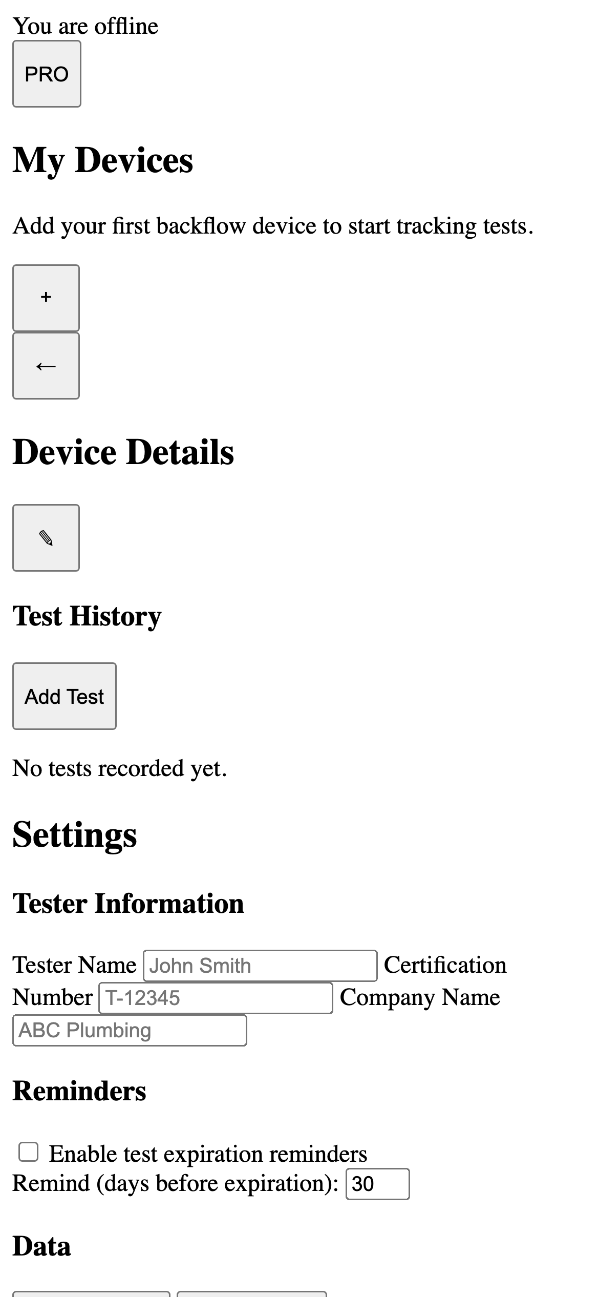 BackflowLogger Pro main interface